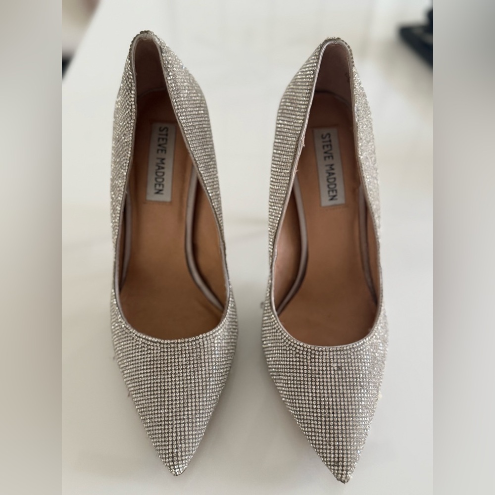 Steve Madden Silver Crystal Mesh Pointed Toe Heels
